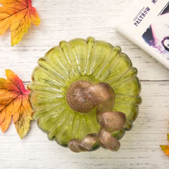 Glitzhome® Green & Amber Crackle Glass Short Pumpkin Set